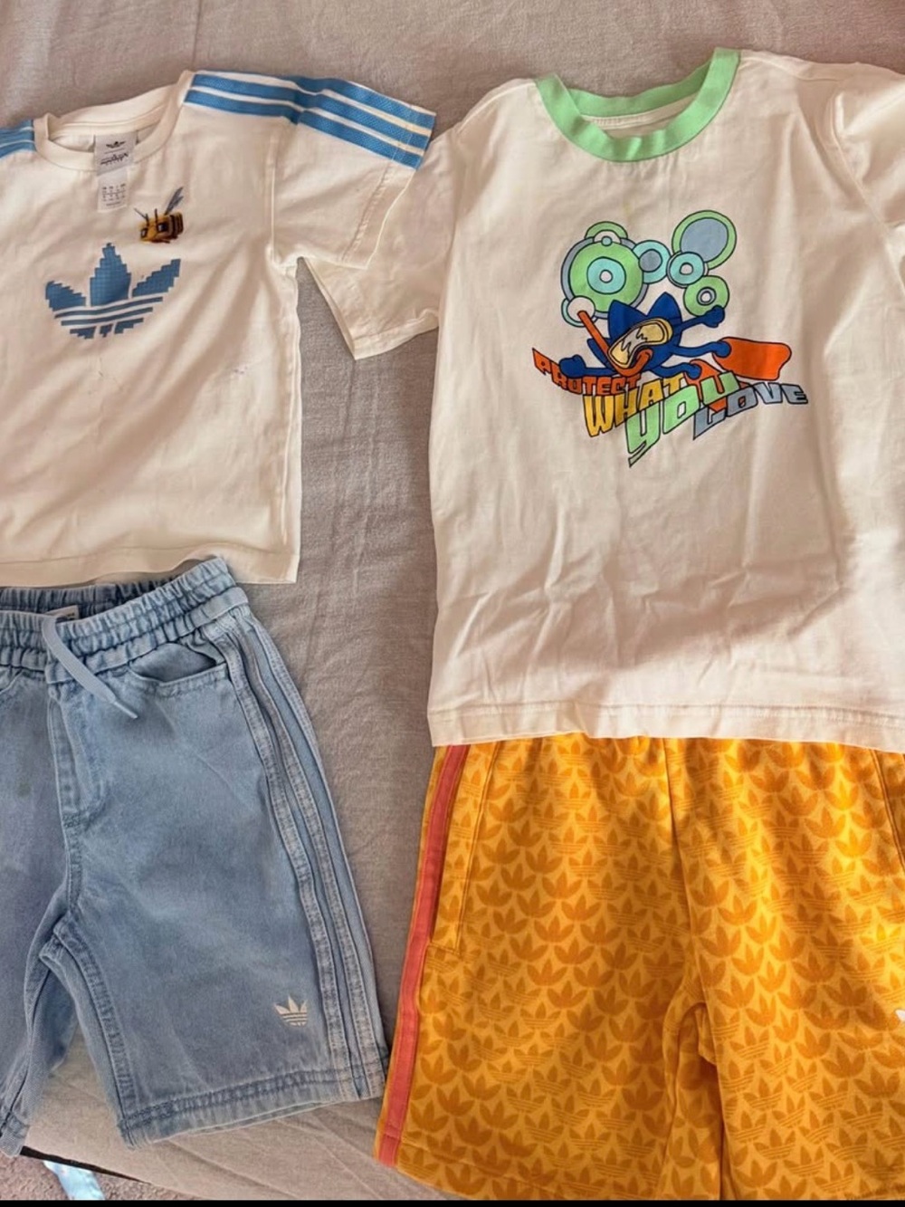 adidas Kids White Tee with Blue Trefoil & Light Blue Shorts